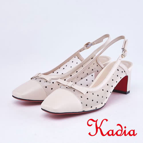 kadia.羊皮拚接透膚網紗高跟鞋(9003-11白色)