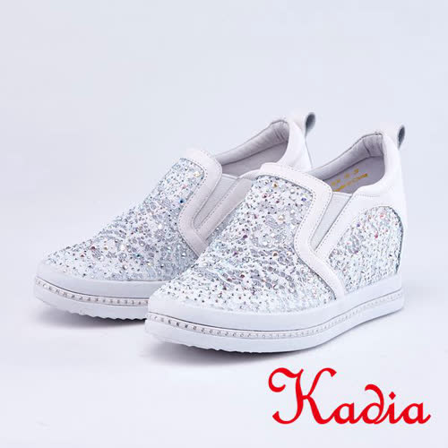 kadia.矚目焦點蕾絲水鑽拼接內增高休閒鞋(9014-18白色)
