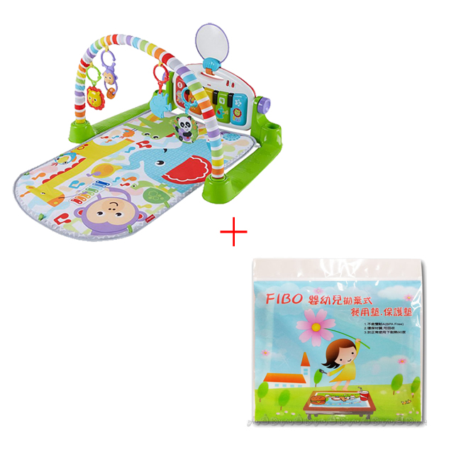 費雪可愛動物小鋼琴健身器+Fibo嬰幼兒拋棄式餐墊(1包10入)