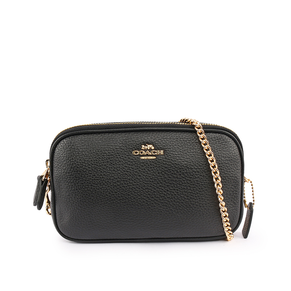 【COACH】皮革雙拉鍊相機/斜背包(黑色) F72490 IMBLK