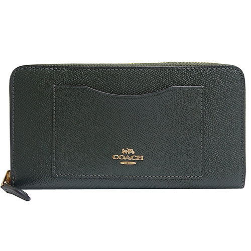 COACH 馬車logo防刮皮革掀蓋長夾(墨綠色)