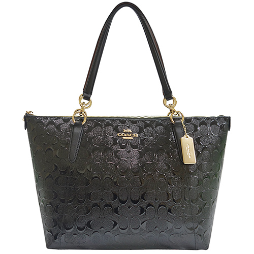 COACH 漆皮浮雕LOGO托特大包(黑色)