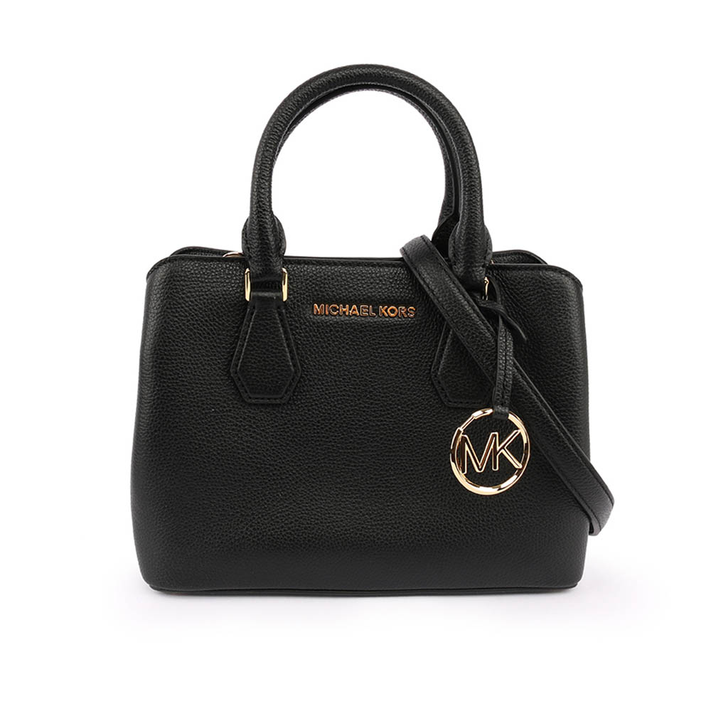 【MICHAEL KORS】荔枝紋皮革方形手提/斜背二用包(黑色) 35S8GCAS1L BLACK