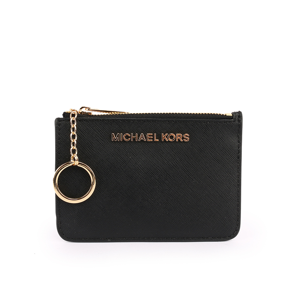 【MICHAEL KORS】素面皮革零錢包/卡夾/鑰匙包(黑色) 35F7GTVU1L BLACK