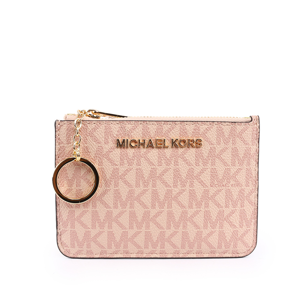 【MICHAEL KORS】拼字LOGO皮革零錢包/卡夾/鑰匙包(芭蕾粉) 35F8GTVP1B BALLET