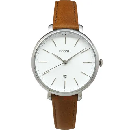 FOSSIL 手錶 ES4368日期 銀框 咖啡色 皮帶 女錶