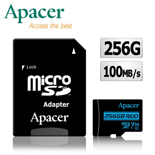 Apacer宇瞻 256GB MicroSDXC R100/W80MB UHS-I U3 V30 4K記憶卡
