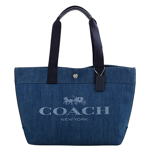 COACH- 大馬車LOGO牛仔丹寧布托特包(牛仔藍)/大