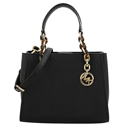 MICHAEL KORS- 防刮金LOGO吊飾釦式手提/肩背三層包(黑)