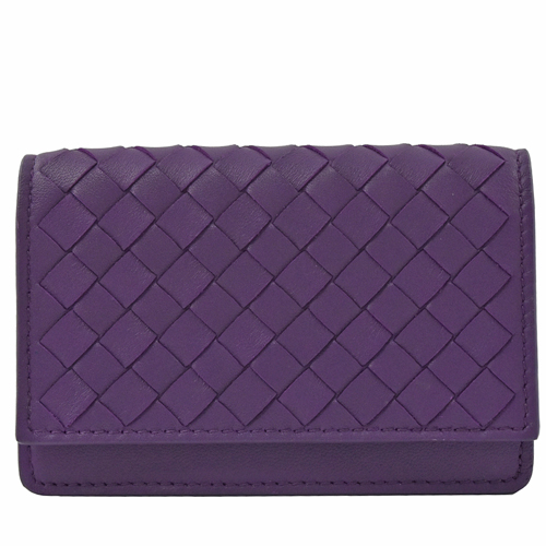 BOTTEGA VENETA 手工編織羊皮扣式名片夾.紫