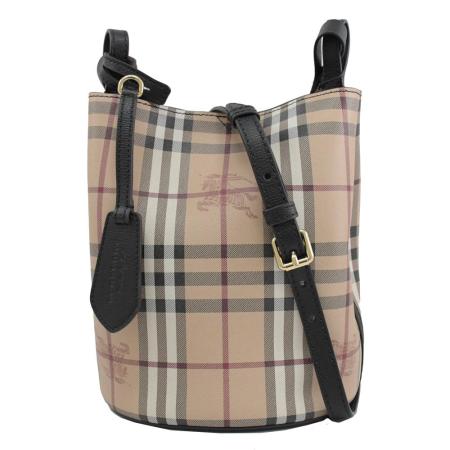 BURBERRY Haymarket 戰馬格紋水桶包.黑邊
