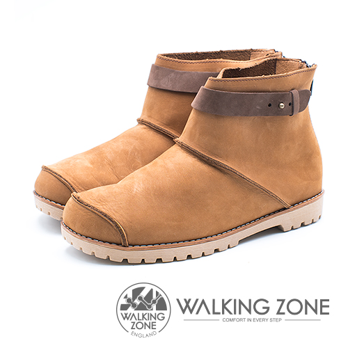 WALKING ZONE 皮革車縫拉鍊短靴 女鞋 - 黃 (另有藍、紅)