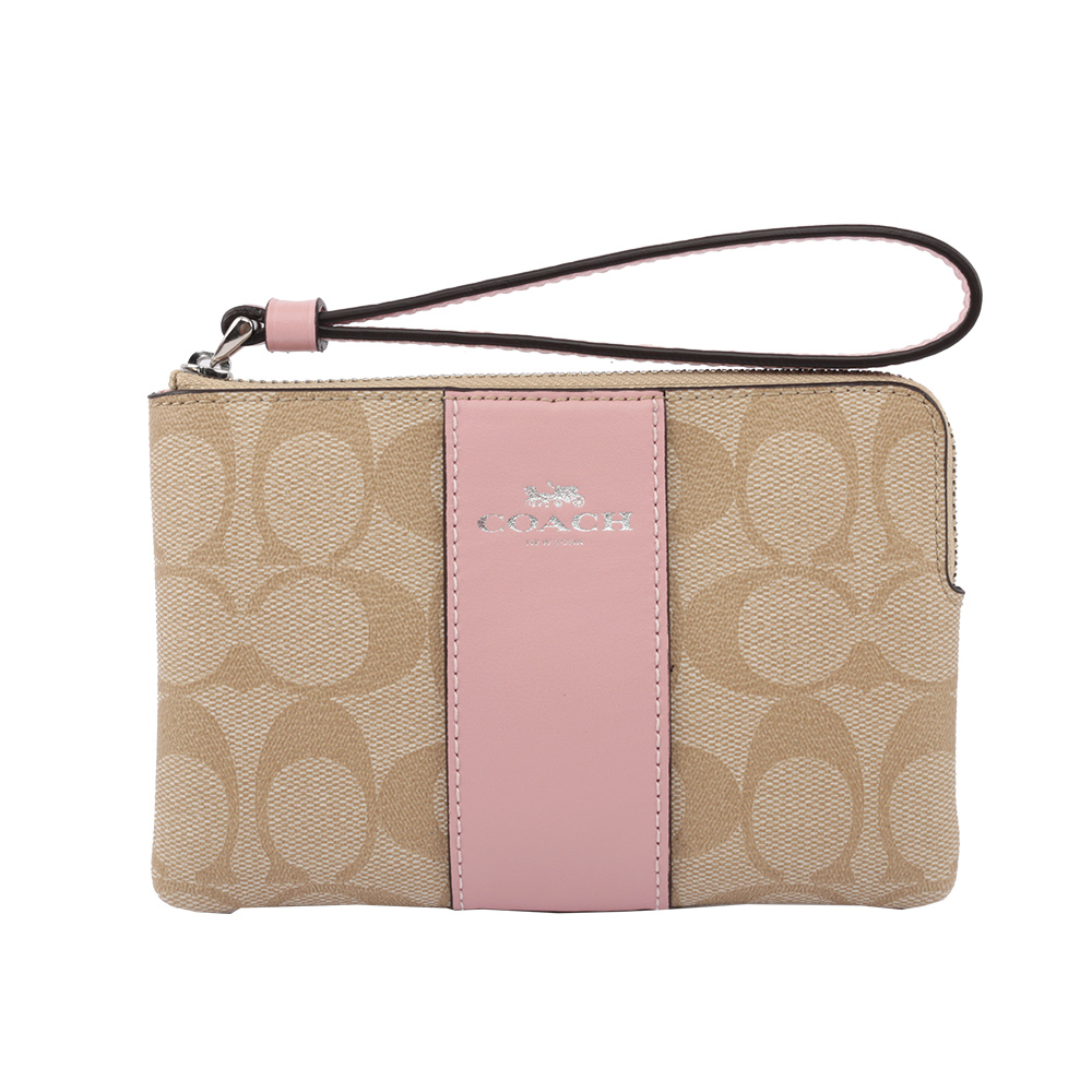 【COACH】皮革+PVC LOGO L型拉鍊手拿包(BABY粉) F58035 SVOSA