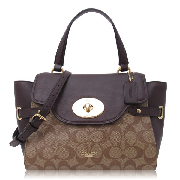 COACH 經典 PVC / Flap Carryall / 手提兩用包_卡其酒紅