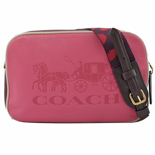 COACH 大馬車LOGO 撞色邊雙層斜揹相機包.粉 (大款)