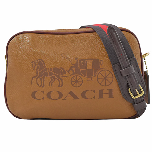 COACH 大馬車LOGO 撞色邊雙層斜揹相機包.咖 (大款)