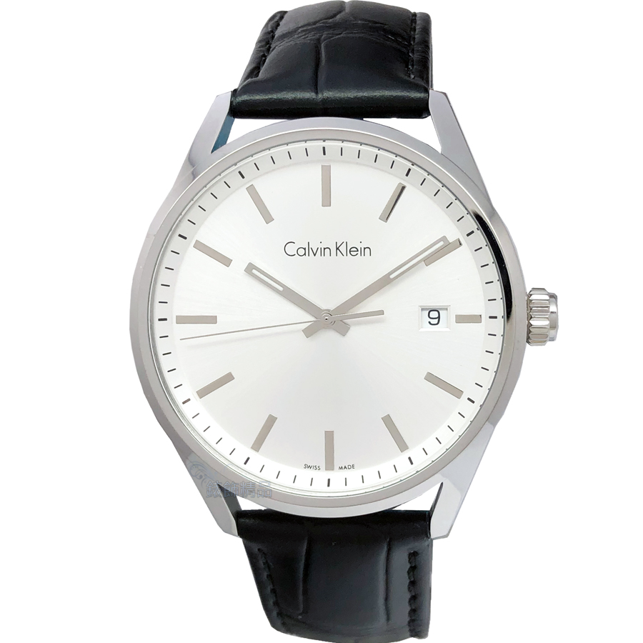 Calvin Klein CK手錶 K4M211C6 銀白面 黑色壓紋皮帶 男錶