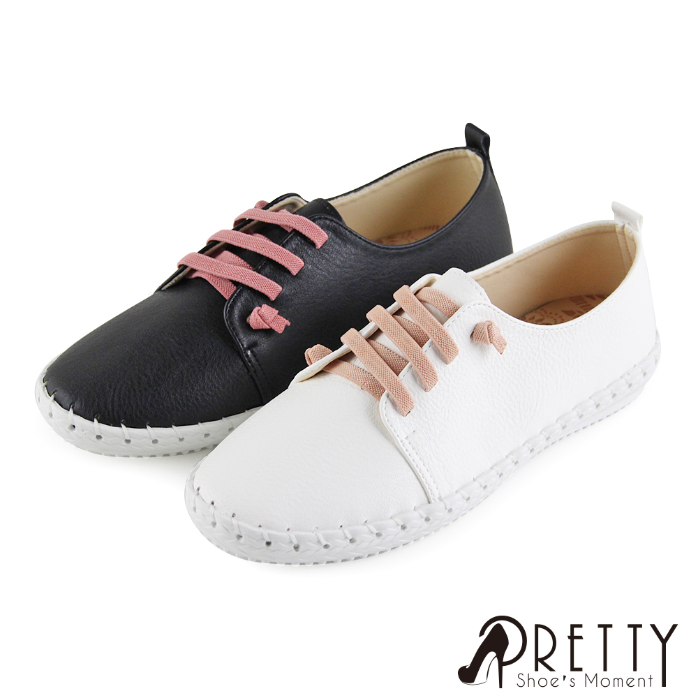 【Pretty】素面縫線彈性鬆緊帶平底休閒鞋