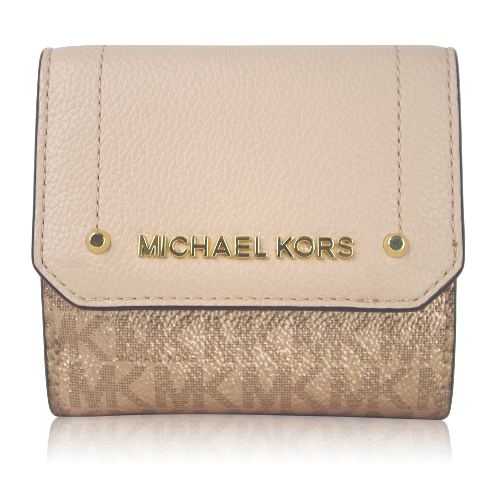 Michael Kors 新款荔枝皮革輕巧小短夾-粉(展示品)