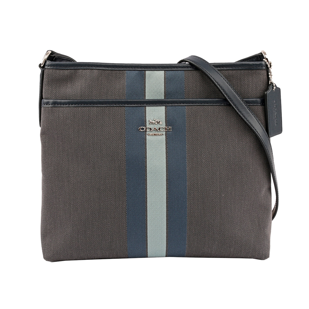 【COACH】馬車LOGO織帶斜背包(薄款)(灰/藍色) F73157 SVOUR