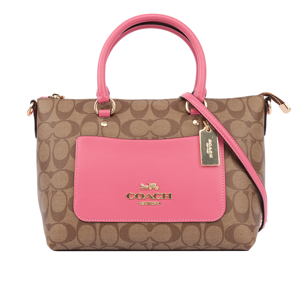 【COACH】PVC LOGO口袋PVC皮革二用包(卡其/粉色) F38089 IMCMY