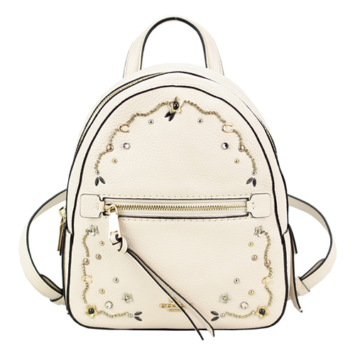 COACH ANDI BACKPACK 荔枝紋皮革花卉鉚釘後背包(小/粉白)