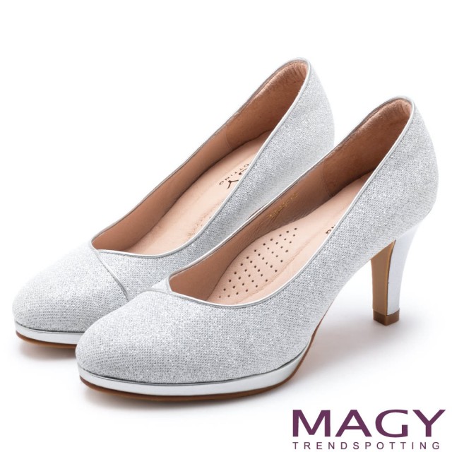 【MAGY】夢幻新娘鞋款 特殊鑽石光澤高跟鞋(銀色)