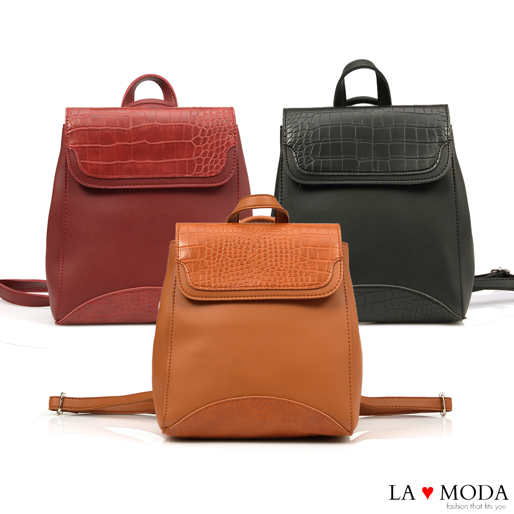 La Moda 品味生活蛇紋壓紋面料多背法大容量斜背後背包(共3色)