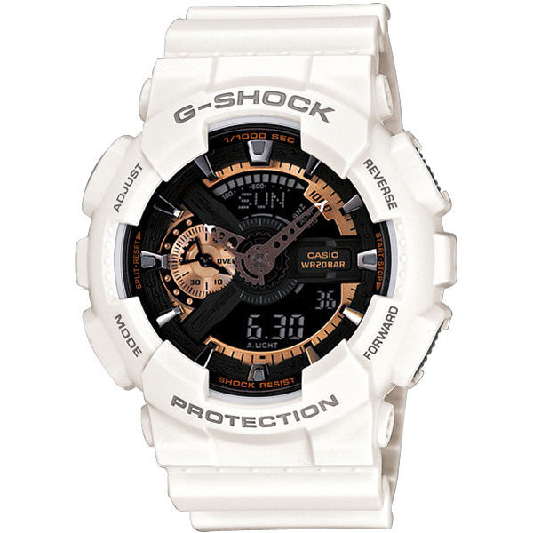 CASIO G-SHOCK 超重型戰機雙顯運動錶(白玫瑰金)