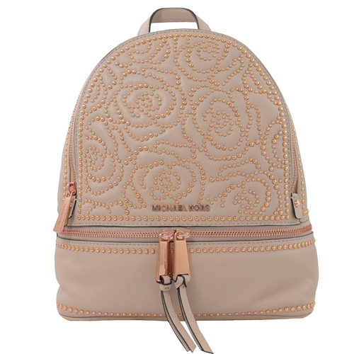 MICHAEL KORS Rhea zip 玫瑰花鉚釘雙層雙肩後背包.柔粉 (專櫃款)