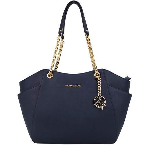 MICHAEL KORS JET SET金字鍊帶肩背包-大/深藍