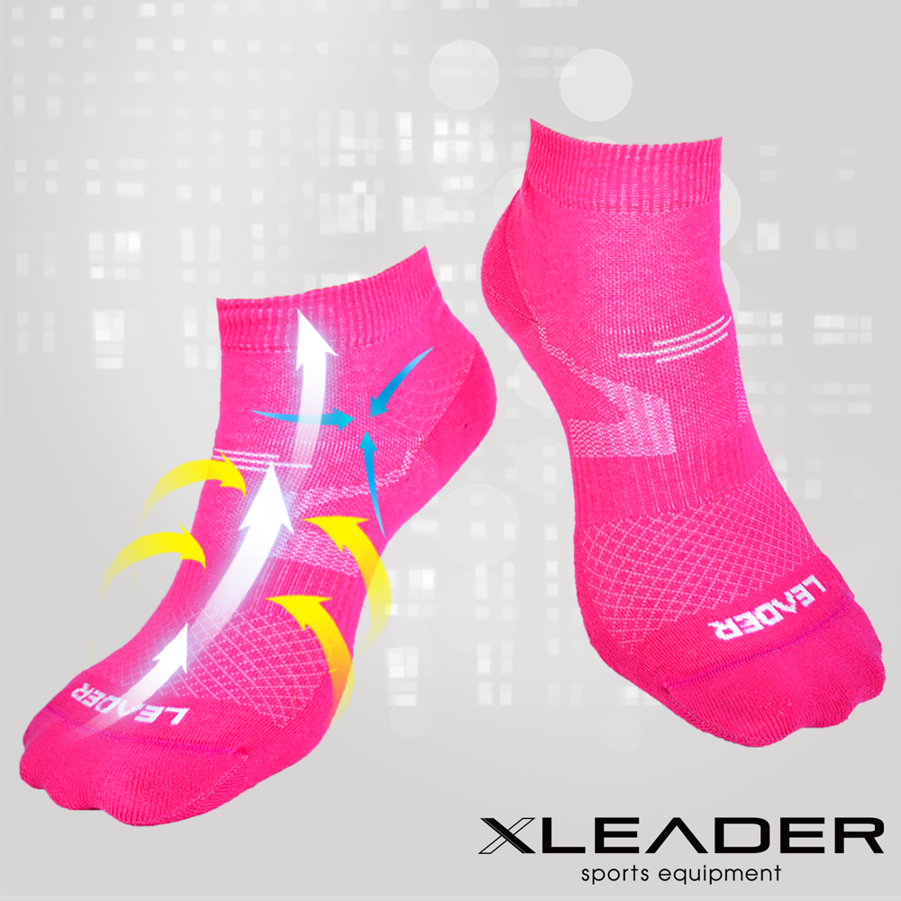 LEADER 運動專用薄型除臭機能襪 女款 桃紅-特賣