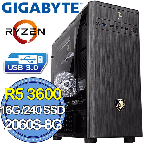 技嘉B450平台【靈魂手套II】Ryzen六核 RTX2060S-8G獨顯 SSD 240G效能電腦