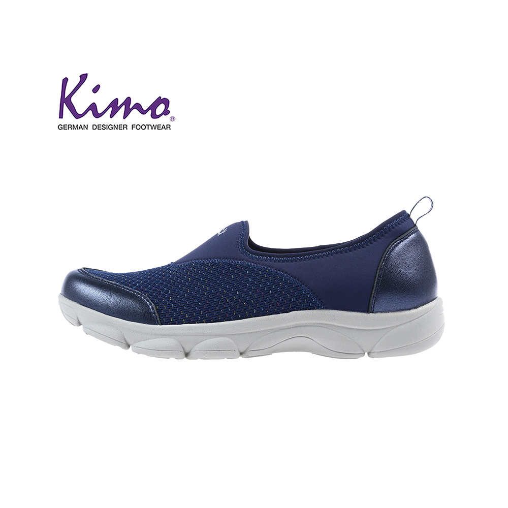 【Kimo 德國品牌健康鞋】經典Q彈好走透氣萊卡懶人平底休閒鞋(沉穩藍KAIWF054366)