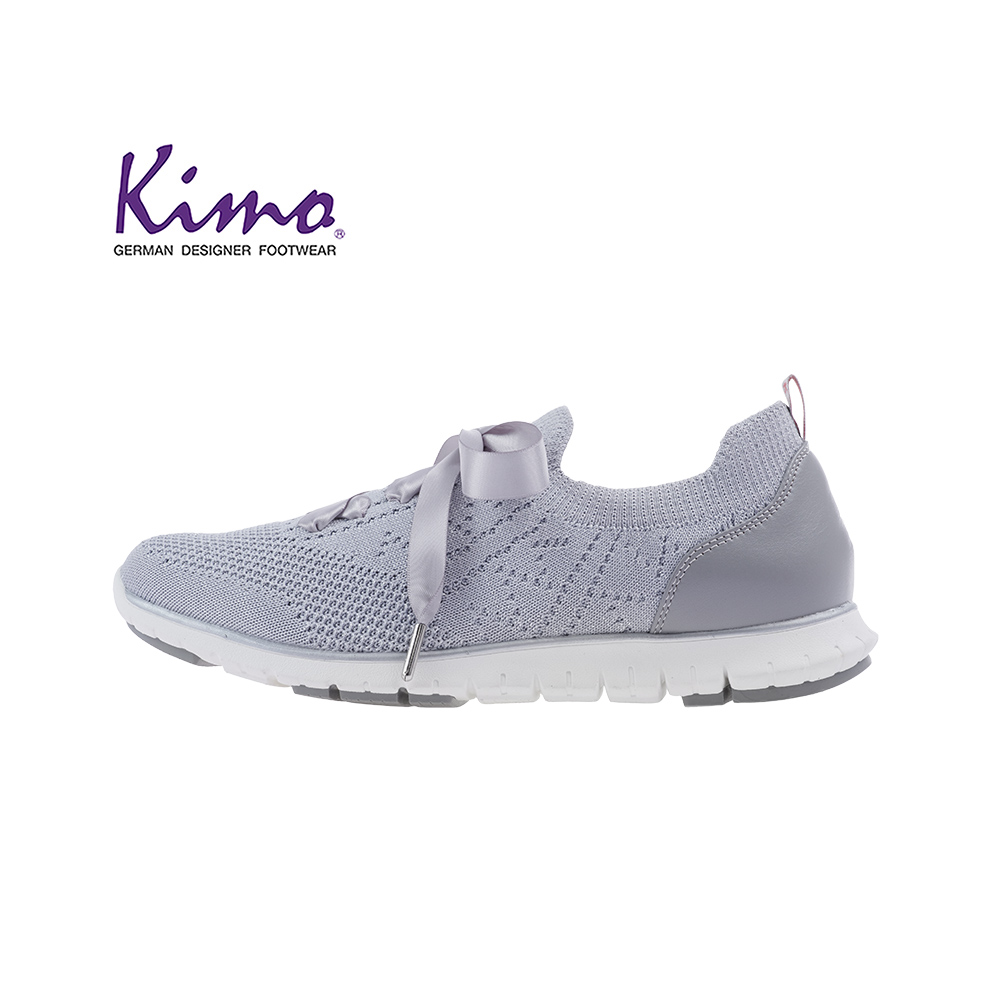 【Kimo 德國品牌健康鞋】時尚雙材質緞帶運動風舒適懶人平底休閒鞋(迷幻灰KAIWF081162)
