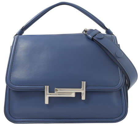 TODS 經典DOUBLE T小牛皮手提兩用鍊包.寶藍 (中款)