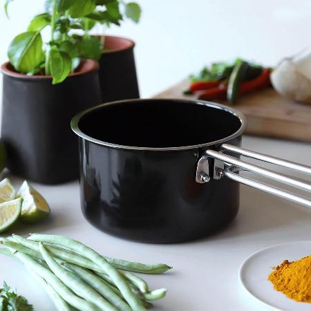 【JIA 品家】虹彩鋼 琺瑯牛奶鍋14cm (黑色)