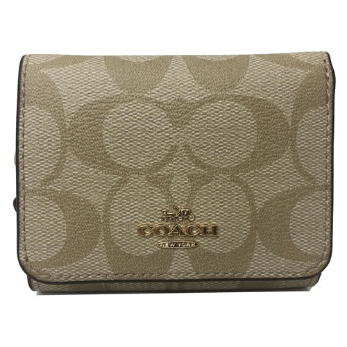【COACH】經典 LOGO PVC皮革多卡片夾層短夾(玫瑰粉)