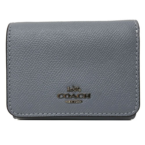 【COACH】經典 LOGO 防刮牛皮多卡片夾層短夾(霧藍)