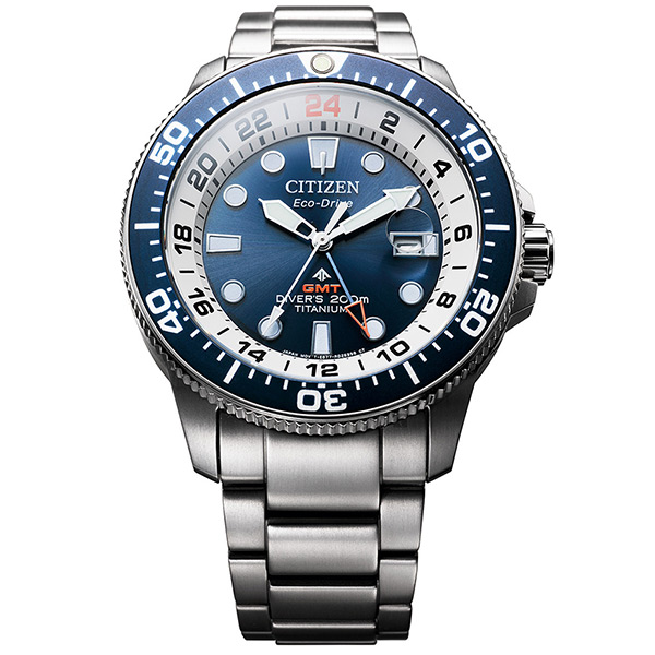 CITIZEN 星辰 限量 鈦 GMT光動能潛水錶-藍x銀/43mm BJ7111-86L