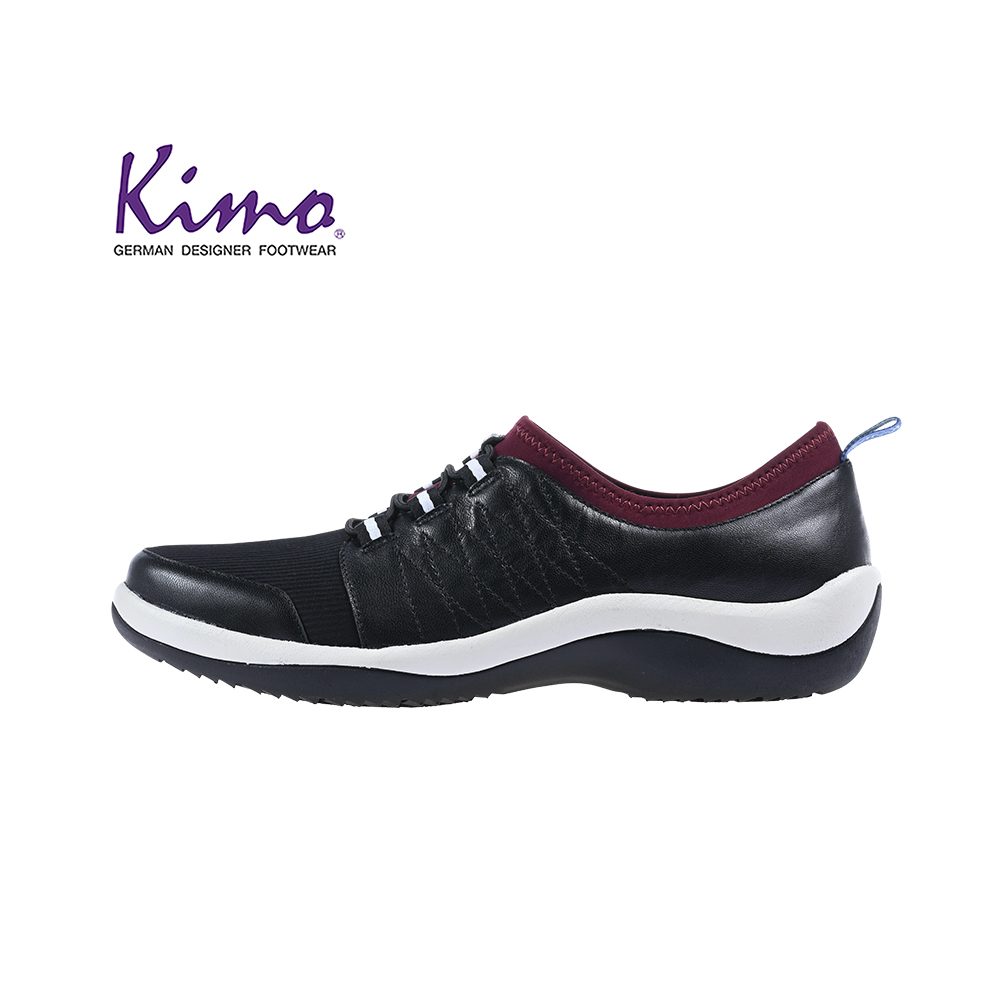 【Kimo 德國品牌健康鞋】Q彈雙質感萊卡羊皮運動風舒適懶人平底休閒便鞋(都市黑KAIWF122083)