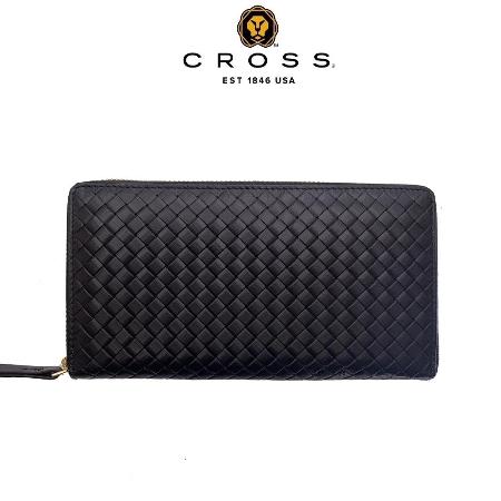 [CROSS] 限量1.5折 頂級編織紋小牛皮拉鍊長夾