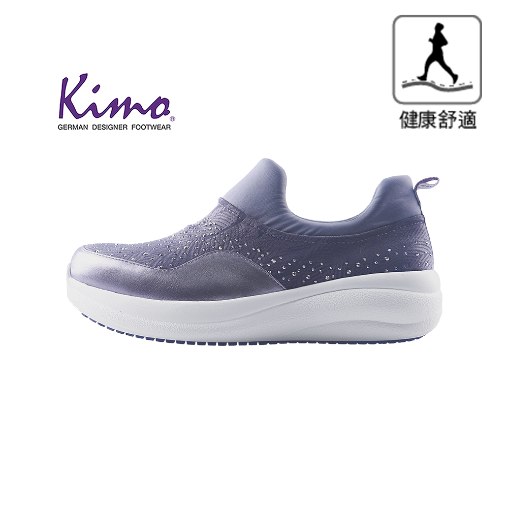 【Kimo 德國手工氣墊鞋】※守護足底健康※高機能閃鑽牛皮彈性布舒適健康鞋(知性灰KAIWF141062C)