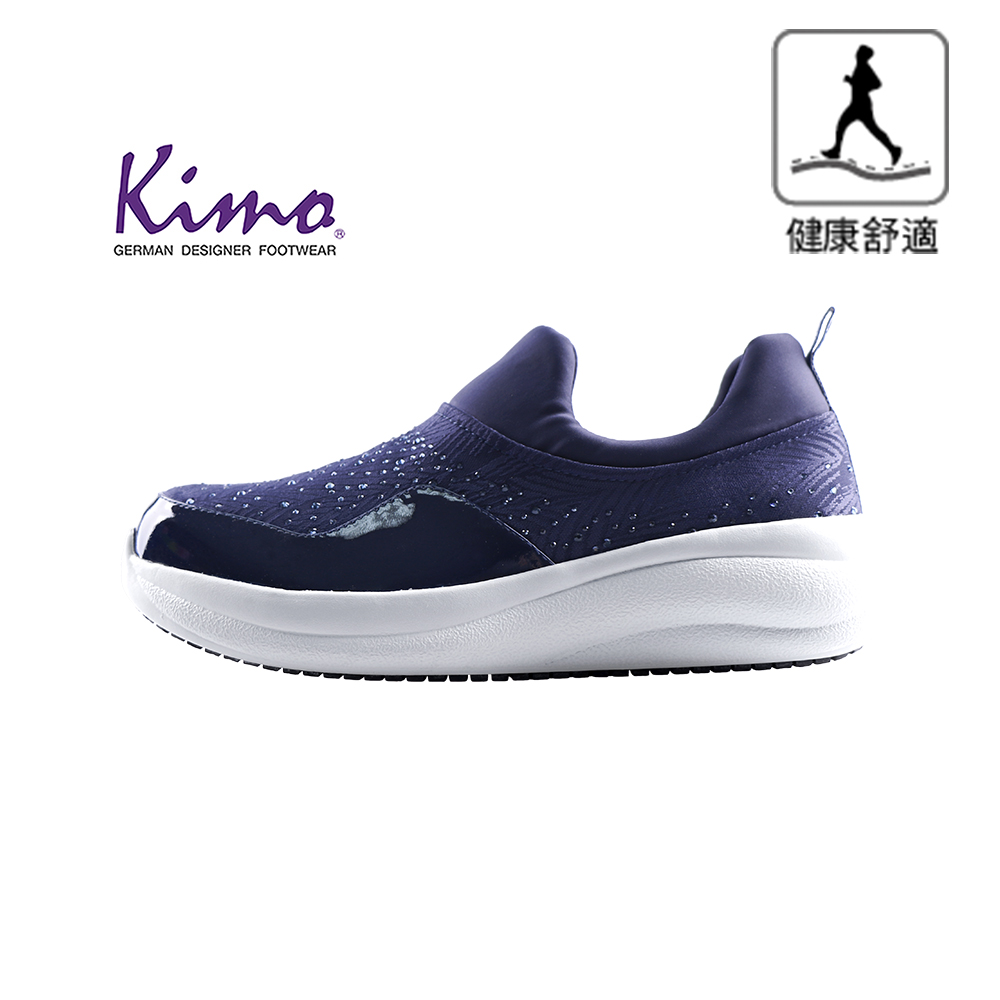 【Kimo 德國手工氣墊鞋】※守護足底健康※高機能閃鑽牛皮彈性布舒適健康鞋(活力藍KAIWF141066C)
