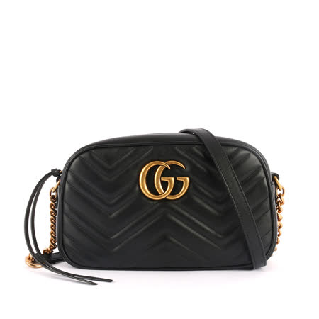 【GUCCI】小牛皮GG Marmont肩背/斜背包(黑色) 447632 DTD1T 1000