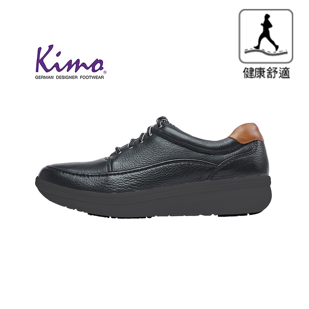 【Kimo 德國手工氣墊鞋】※守護足底健康※高機能城市風真皮彈性萊卡舒適男性健康鞋(都市黑KAIWM027023)