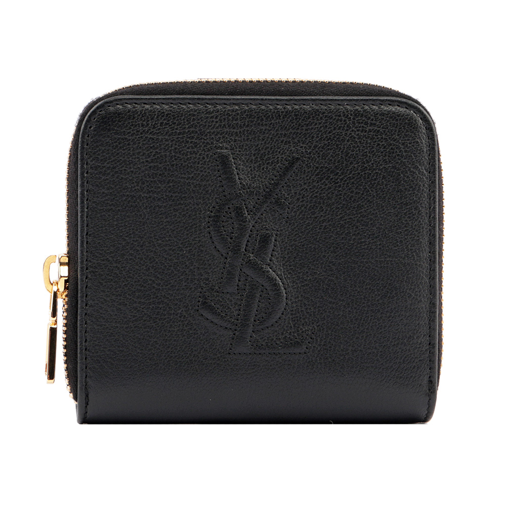 【YSL】皮革黑字金邊雙摺短夾(黑色) 352906 CP200 1000