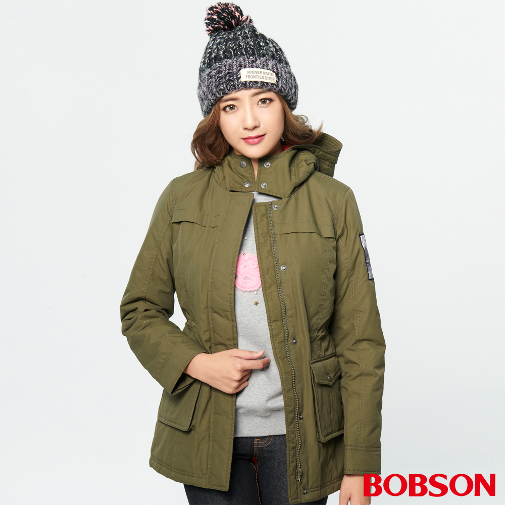 BOBSON 女款軍裝連帽鋪棉外套 (37105-41)