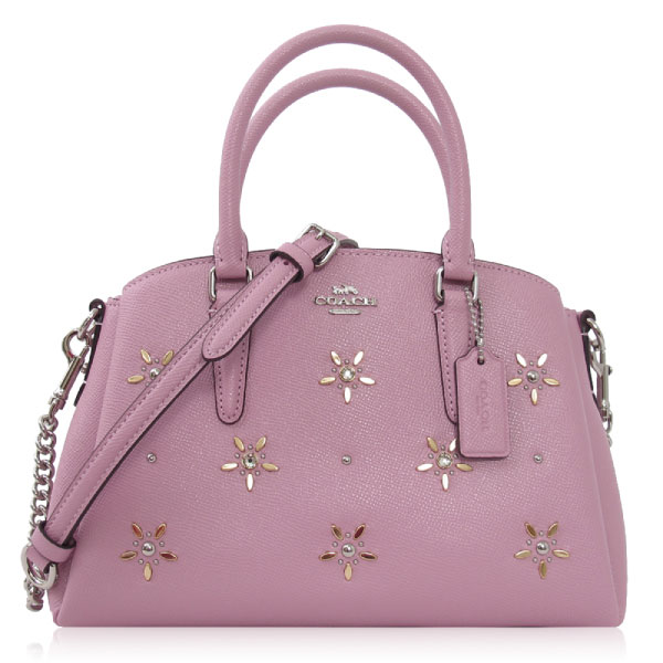 COACH 十字紋皮革 鉚釘 / Sage Carryall 小款 / 手提兩用包_粉色