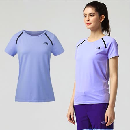 【美國 The North Face】女款 FlashDry 閃電快乾短袖圓領快排衫.排汗衣.運動圓領T恤/3CHY 藍 V